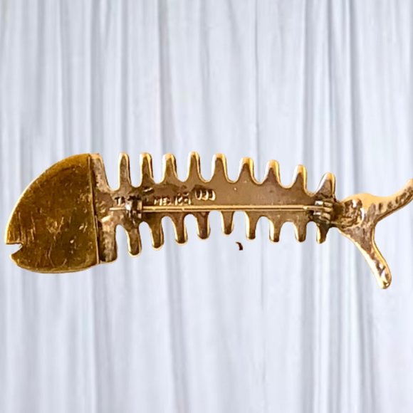 Taxco Vintage Sterling Silver Fish Skeleton Bones Brooch Pin